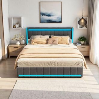 OEM Camas Dobles 160x200 - Almacenamiento 4 Cajones - Iluminaci&oacute;n Led Rgb - Cargador Usb - Dise&ntilde;o Ecol&oacute;gico