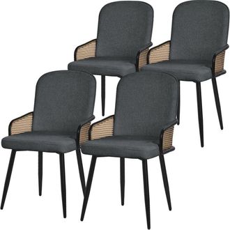 ML Design Ml-design Juego De 4x Sillas De Comedor Con Funda De Tela Antracita, Asiento De Sal&oacute;n Con Respaldo, Reposabrazos Con Aspecto Rat&aacute;n Mueble Tapizado Con