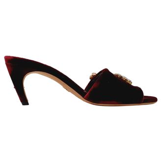 Dior Pre-owned Womens Soul Swarovski Rhinestones Mules in Burgundy Velvet - Size 38.5 EU/IT
