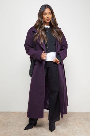 Oasis Womens Tie Belt Detail Midi Coat - Berry - Size 10 UK