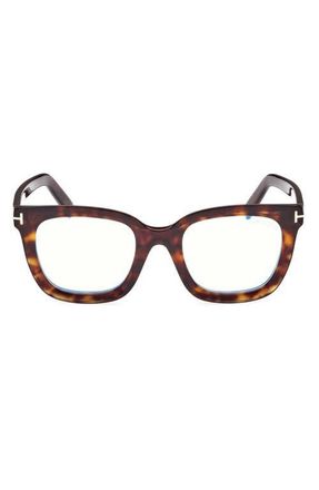 Tom Ford 51mm Square Blue Light Blocking Glasses in Dark Havana at Nordstrom