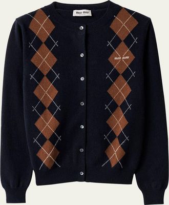 Miu Miu Cashmere Argyle Crewneck Cardigan