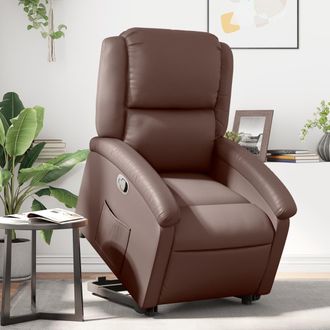 vidaXL Sill&oacute;n Reclinable Elevable Cuero Sint&eacute;tico Marr&oacute;n Vidaxl