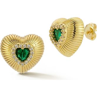 Sphera Milano Cubic Zirconia Puffy Heart Stud Earrings in Gold at Nordstrom Rack