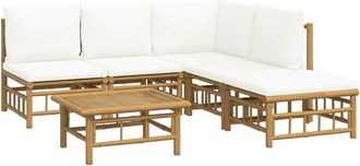 vidaXL Set De Muebles De Jard&iacute;n 6 Piezas Bamb&uacute; Y Cojines Blanco Crema Vidaxl