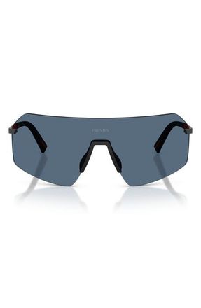 Prada 136mm Shield Sunglasses in Black /Dark Blue at Nordstrom
