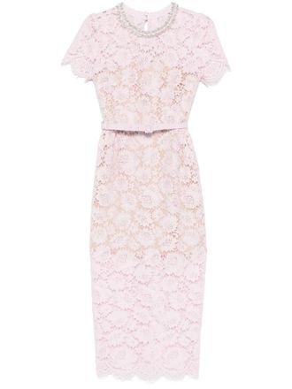 Self Portrait lace pearl-embellished midi dress - Pink