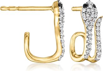 Ross-Simons Black and White Diamond Snake Earrings in 18kt Gold Over Sterling