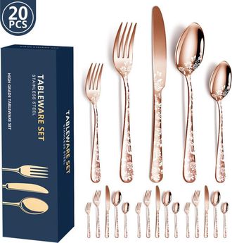 OEM Cubiertos - Juego De 20 Piezas En Acero Inoxidable - Para 4 Personas - Acabado Dorado Rosa