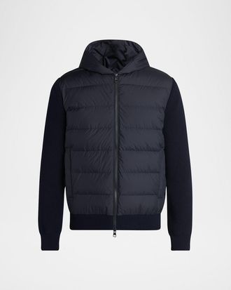 Moncler Mens Down Quilted Wool Knit Hooded Cardigan