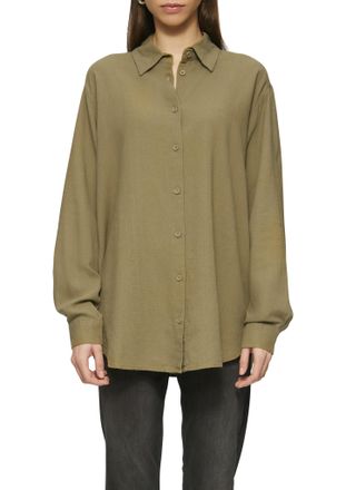 QS by s.Oliver Langarmbluse QS, Damen, Gr. 34, gr&uuml;n, Web, Obermaterial: 55% Leinen, 45% Viskose, unifarben, bequem Po-bedeckend, Rundhals, Blusen Langarmbluse, aus e