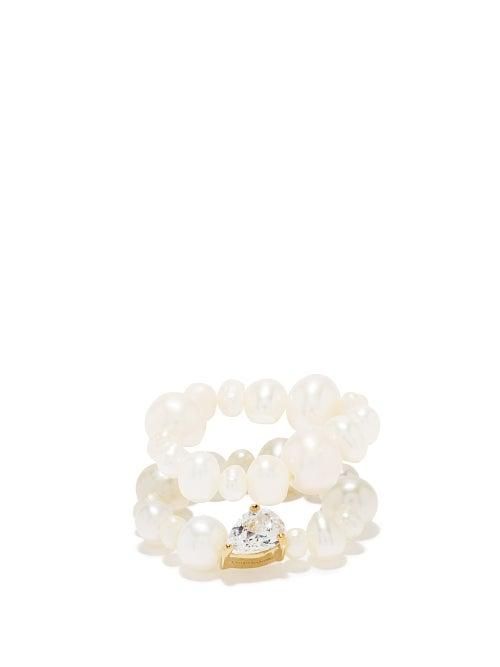 Set Of Two Pearl, Topaz & 14kt Gold-vermeil Rings - Womens - Pearl