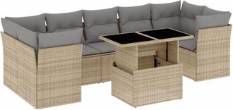 vidaXL Set De Sof&aacute;s De Jard&iacute;n Y Cojines 8 Piezas Rat&aacute;n Sint&eacute;tico Beige Vidaxl