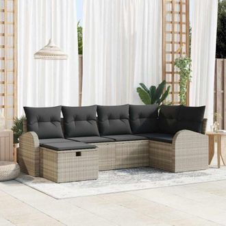 vidaXL Vidaxl - Conjunto De Sof&aacute; De Jard&iacute;n Con Coj&iacute;n 6 Pcs Gris Claro Polirat&aacute;n
