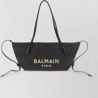 Balmain small track shoulder bag raffia calfskin