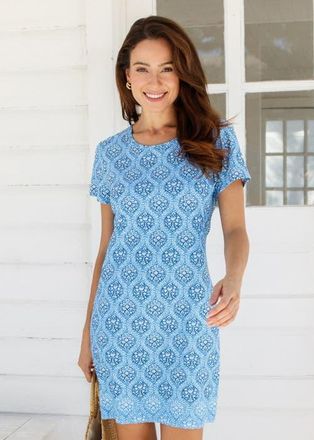 Cabana Life Short Sleeve Shift Dress in Harbor at Nordstrom, Size X-Small