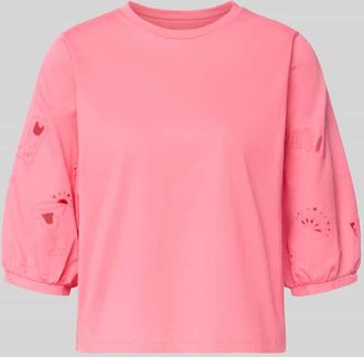 Tom Tailor T-Shirt mit 3/4-Arm und Lochstickerei in Pink, Gr&ouml;&szlig;e 34