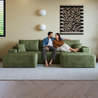 STILVORA Divano Modulare 4 Posti In Velluto A Coste Con Seduta Profonda E Chaise Longue Destra, Senza Montaggio, Verde