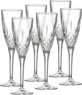 Barski Glass Champagne Flutes, 5Oz Set Of 6