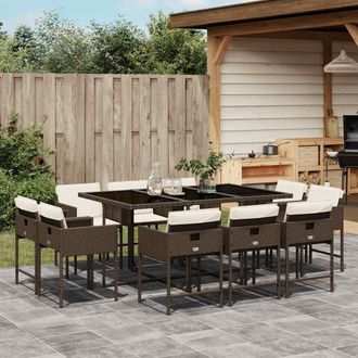 vidaXL Set Comedor De Jard&iacute;n 11 Pzas Y Cojines Rat&aacute;n Sint&eacute;tico Marr&oacute;n Vidaxl