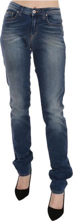 Fiorucci Vintage Blue Slim Mid-Waist Jeans - Dames - Slim Fit Jeans - Blauw - W32 - Katoen - Jeans
