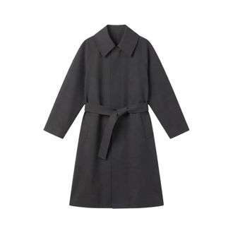 Saint Laurent Lange mantel met ceintuur en dubbele rij knopen - Dames - Mantels - Zwart - Maat: 3XL Katoen