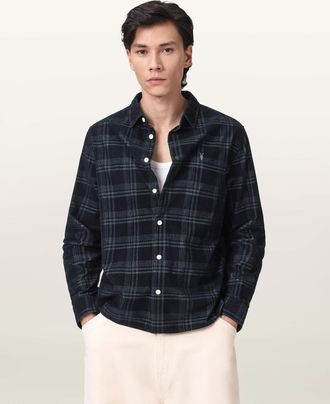 AllSaints Cotton Rockley Ramskull Checked Shirt, Size: XXL