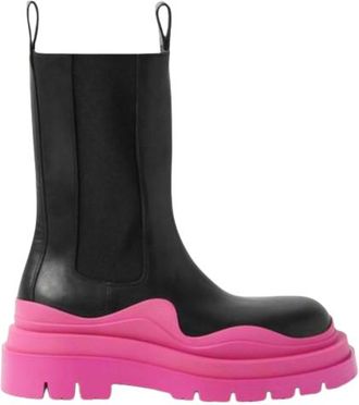 Bottega Veneta Pink Tire Rubber-trimmed Leather Chelsea Boots Size 40