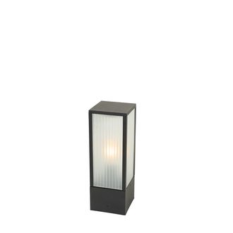 QAZQA Qazqa Moderno L&aacute;mpara De Pie De Exterior Negra Con Cristal Acanalado 40 Cm Ip44 - Charlois Aluminio /vidrio Alargada Adecuado Para Led Max. 1 X 40 Wat