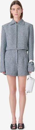 Iro Paige Cropped Zip Jacket in Sky Blue /Black /White at Nordstrom, Size 38 Eu