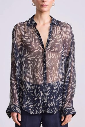 Apiece Apart Alva Button Up Shirt In Abstract Animal Midnight