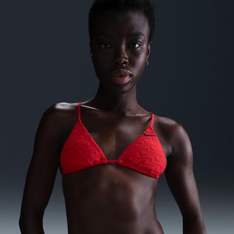 Nike Womens Swim Terry Texture Triangle Bikini Top in Red | NESSF253-614
