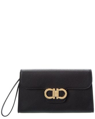 Ferragamo Ferragamo Double Gancini Leather Clutch