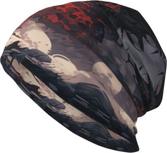 Generic Men Women Slouch Skull Cap Red Black Dragon Eastern Swordsman New Slouchy Beanie Warm Slouch Beanie Hat Vintage Helmet Liner for Running Dog Walking C