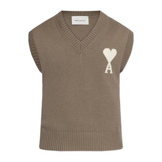 Ami Sleeveless Knitwear, male, Brown, Size: XL De Coeur V-neck Vest