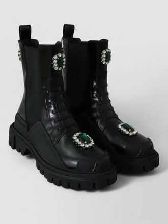 Dolce & Gabbana leather crystal-embellished combat boots
