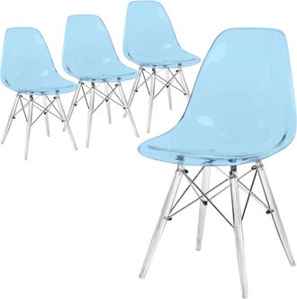 Leisure Mod Dover Molded Side Chair with Acrylic Base, Set of 4