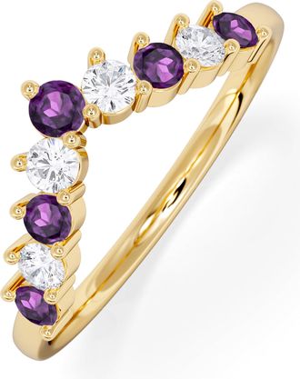 The Diamond Store Amethyst and Lab Diamond Wishbone Ring in 9K Yellow Gold