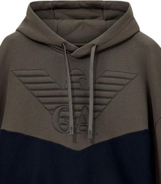 Emporio Armani Embroidered Logo Colour-Block Hoodie - Olive