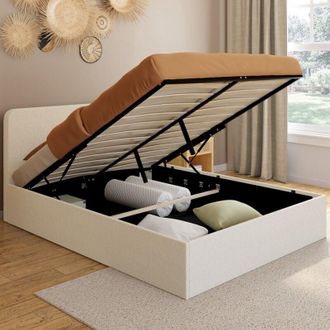 IDMarket Cama de matrimonio BRADFORD con cabecero y somier 140 x 190 cm en tejido bouclette