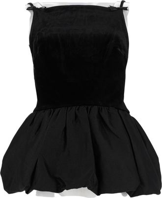 Self Portrait Fitted Black Square-Neck Polyester-Blend Peplum Top