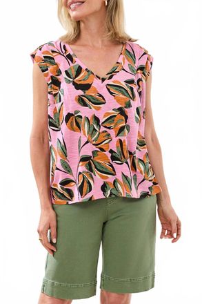 Tribal V-Neck Cap Sleeve Top In Wisteria