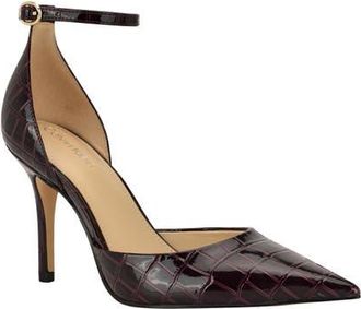 Calvin Klein Olettia Ankle Strap Pointed Toe Pump in Wine Croc at Nordstrom, Size 6