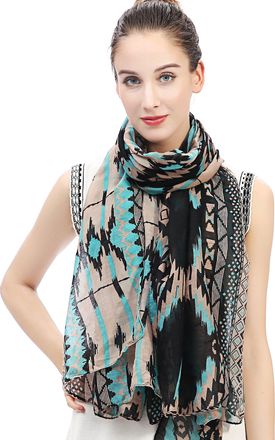 Lina & Lily Tribal Aztec Print Womens Scarf Oversized (Blue and Black)