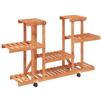 Berkfield Home Flower Stand with Wheels 110x25x78 cm Solid Wood Fir in Brown | Size: 110 x 25 x 78 cm
