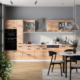 Vicco Mueble De Cocina R-line, Oro Potencia Roble/blanco, 350 Cm Et Roble