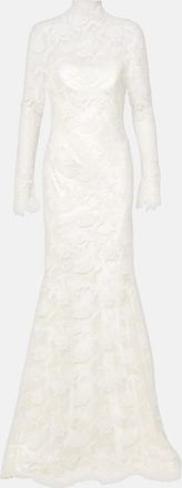 Danielle Frankel Bridal - Abito lungo Adena in lana e seta con pizzo