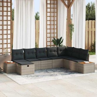 vidaXL Conjunto De Sof&aacute; De Jard&iacute;n Con Coj&iacute;n 8 Pcs Gris Polirat&aacute;n Vidaxl