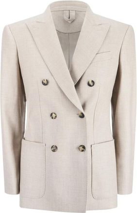 Max Mara Kasjmier Double-Breasted Jas met Peak Revers - Dames - Business blazers - Beige - XS - Kasjmier - Kostuums