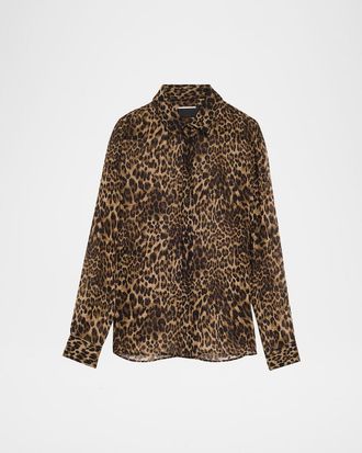 Nili Lotan Spotted Silk Button-Down Blouse